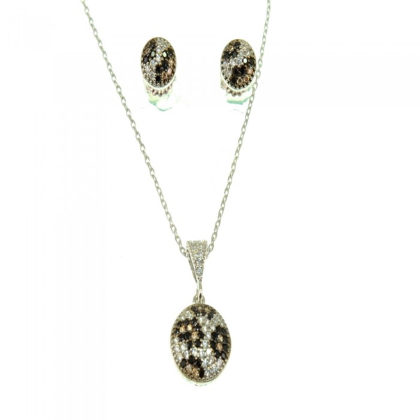 Луксозен италиански сребърен комплект с фини  кристали Swarovski®, тигрова шарка - 1