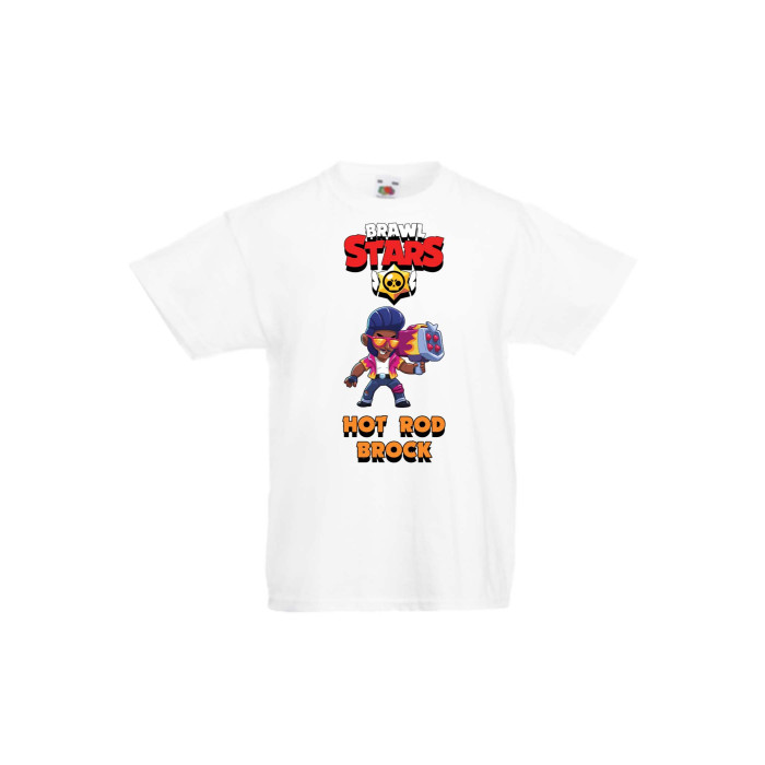 Детска тениска Tralala Brawl Stars Hot Rod Brock, Бял, 5-6 г. - 1t