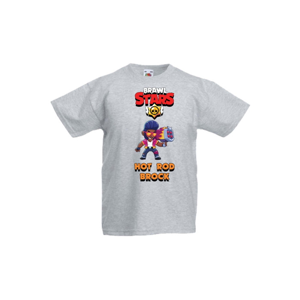 Детска тениска Tralala Brawl Stars Hot Rod Brock, Светлосив меланж, 12-13 г. - 1