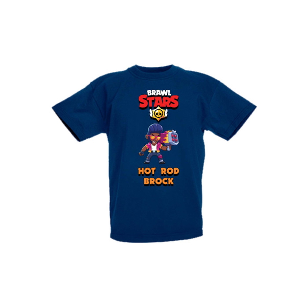 Детска тениска Tralala Brawl Stars Hot Rod Brock, Тъмносин, 7-8 г. - 1
