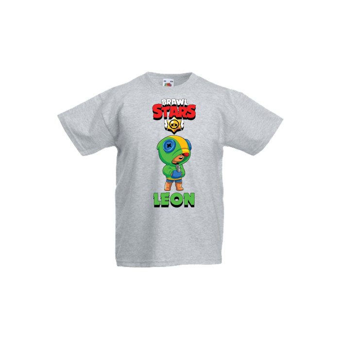 Детска тениска, Tralala, Brawl Stars Leon, Светлосив меланж, 12-13 г. - 1t