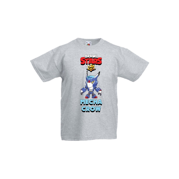 Детска тениска, Tralala, Brawl Stars Mecha Crow, Светлосив меланж, 12-13 г. - 1