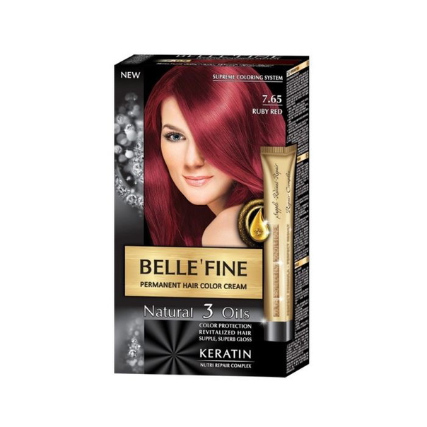 Крем-боя за коса Belle`Fine № 7.65 - червен рубин - 1