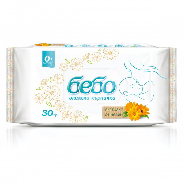 Плътни влажни кърпички Бебо, с екстракт от Невен, 30 бр. - 1