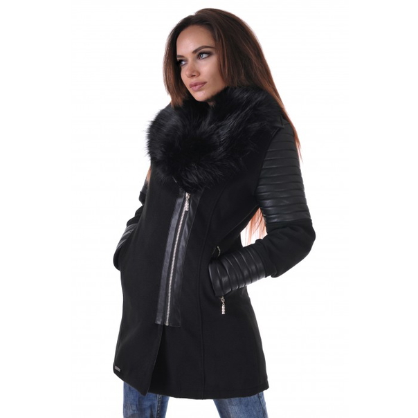 Дамско елегантно палто от кашмир Addict Boutique, Черно, S - 1