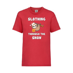 Детска Тениска за Коледа Празници, Tralala, Slothing Through The Snow, Черв...
