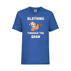 Детска Тениска за Коледа Празници, Tralala, Slothing Through The Snow, Син,...