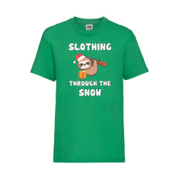 Детска Тениска за Коледа Празници, Tralala, Slothing Through The Snow, Зеле...