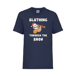 Детска Тениска за Коледа Празници, Tralala ,Slothing Through The Snow, Тъмн...