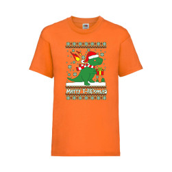 Детска Тениска за Коледа Празници ,Tralala, T-Rex Christmas, Оранжев, 5-6 г...