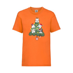 Детска Тениска за Коледа Празници ,Tralala, Cat Xmas Tree 02, Оранжев, 3-4 ...