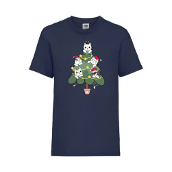 Детска Тениска за Коледа Празници ,Tralala, Cat Xmas Tree 02, Тъмносин, 3-4...