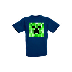 Детска тениска Tralala Minecraft Creeper Face 2, Тъмносин, 5-6 г.