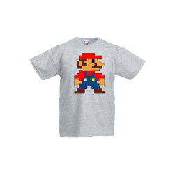Детска тениска Tralala Super Mario 8-bit, Светлосив меланж, 12-13 г.
