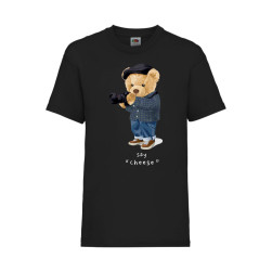 Детска Тениска Cute Cuddly Teddy Bear Tralala Cute Bear Say Cheese, Черен, ...
