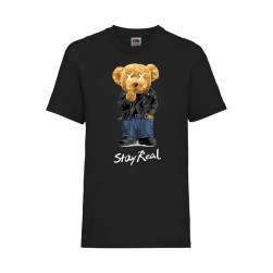 Детска Тениска Cute Cuddly Teddy Bear Tralala Cute Bear Stay Real, Черен, 3...