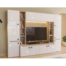 Холна секция Smart L290, SANI, Дъб небраска и бяло супер гланц