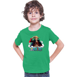 Детска тениска Japan Anime Manga Tralala One Piece Luffy 06, Зелен, 7-8 г. ...